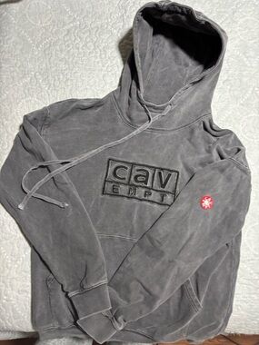 Cav Empt Charcoal Grey Pullover Hoodie with Red Patch Logo